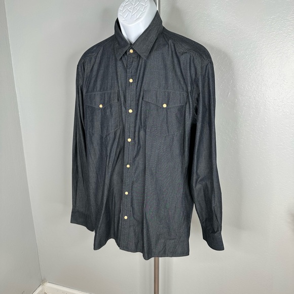 Basin + Range Mountain Men's Blue Chambray Western Button Down Shirt Sz Lg - Picture 3 of 15